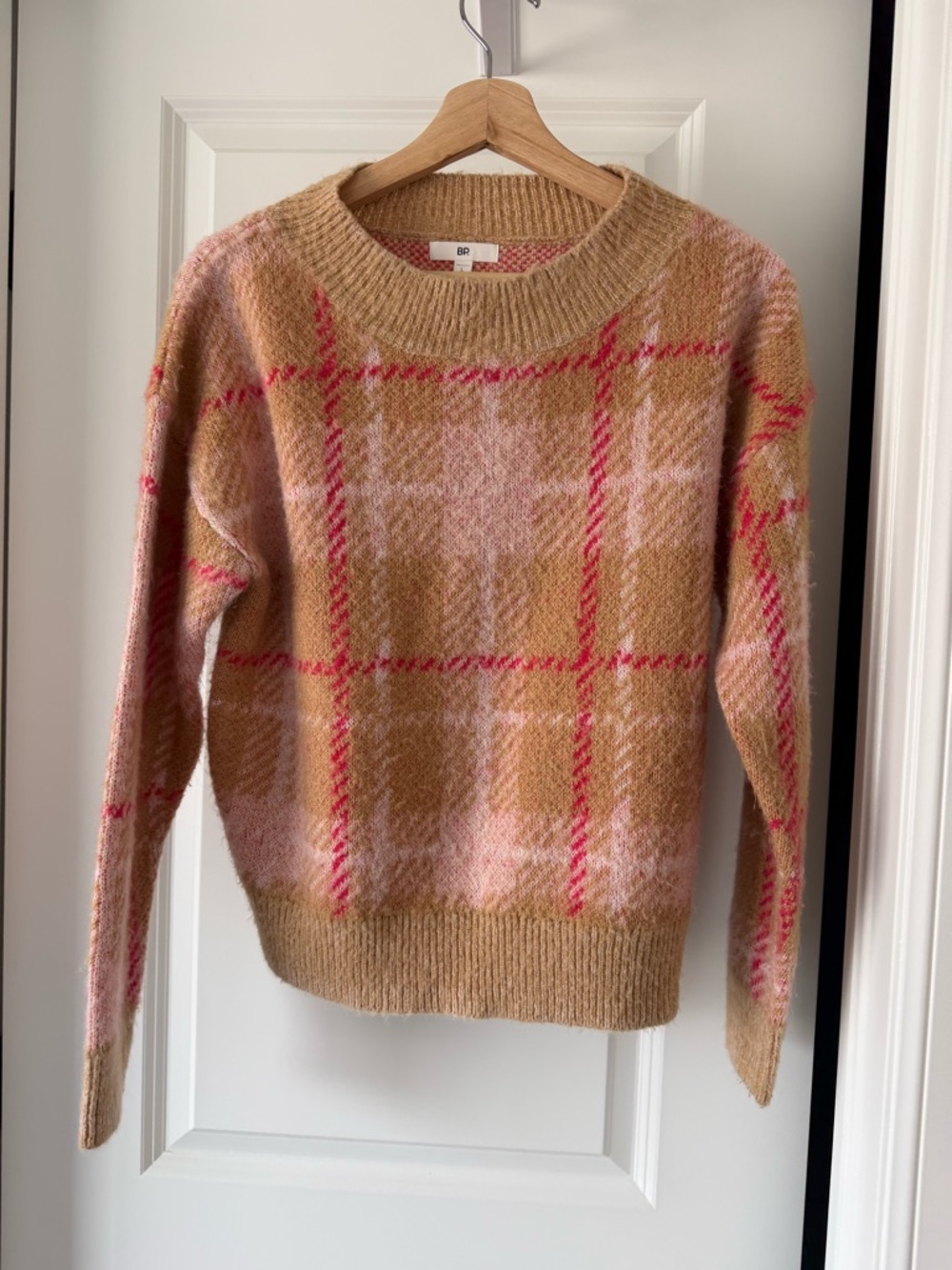 bp Peach & Pink Plaid Crewneck Sweater - Picture 2 of 5